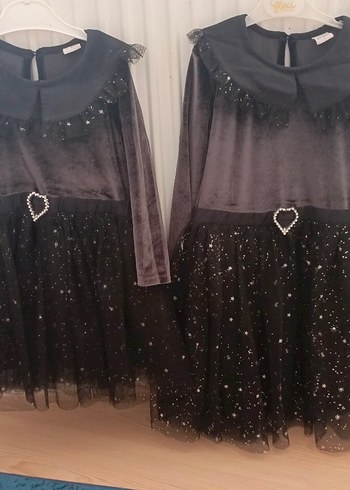 5 Yaş Beden Kız Çocuk Siyah Uzun Kollu Pullu Gotik Elbise