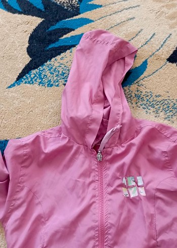 4 Yaş Beden Kız Çocuk Kapüşonlu Pembe Fermuarlı Yağmurluk