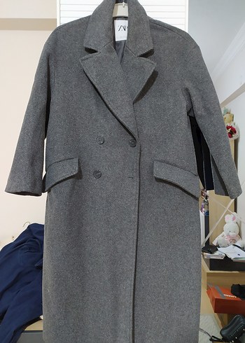 Zara Çift Düğmeli Antrasit Kaban - Görsel 2