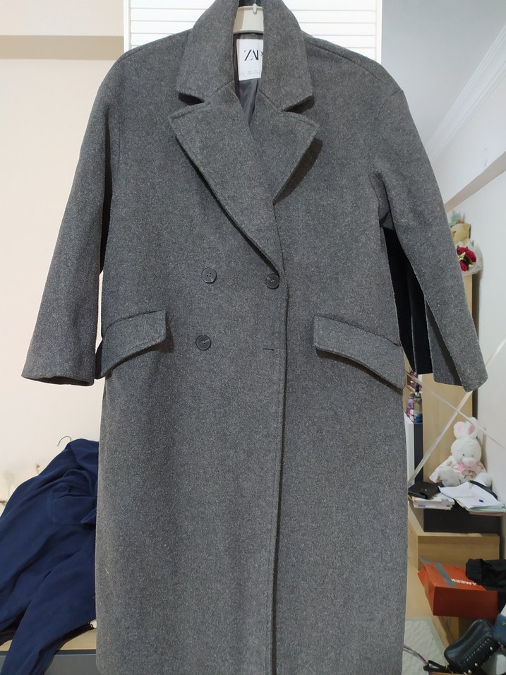 Zara Çift Düğmeli Antrasit Kaban - Görsel 2