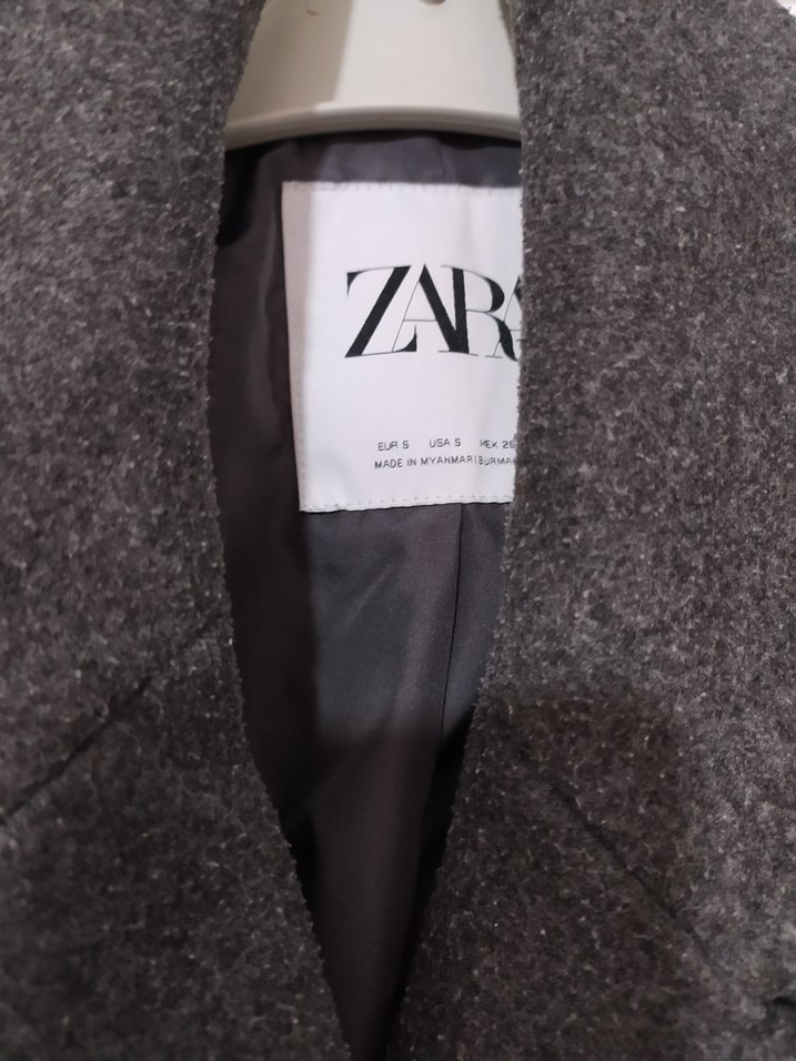 Zara Çift Düğmeli Antrasit Kaban - Görsel 4