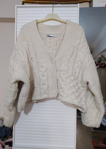 Zara Beyaz Örgü Midi Kadın Hırka - Görsel 2