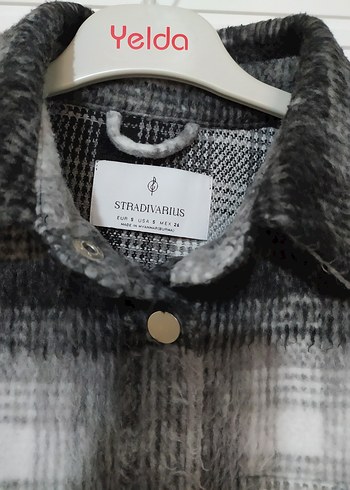 Stradivarius Gri Ekoseli Düğmeli Kaşe Ceket - Görsel 3