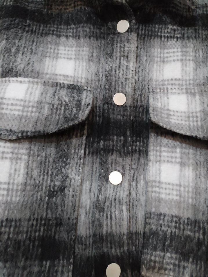 Stradivarius Gri Ekoseli Düğmeli Kaşe Ceket - Görsel 2