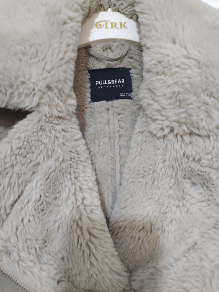 Pull&Bear Kürk Detaylı Bej Süet Kadın Ceket - Görsel 2