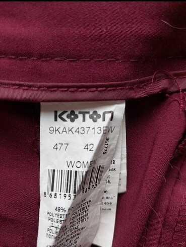 42 Beden bordo Renk KOTON PANTOLON