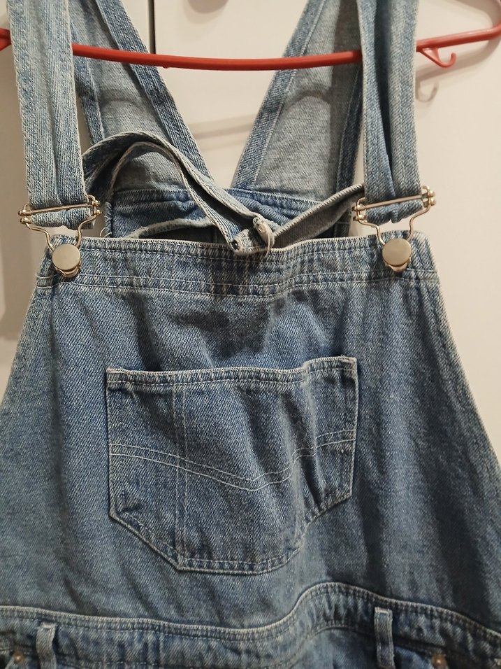 Kadın Mavi Denim Midi Askılı Tulum - Görsel 4