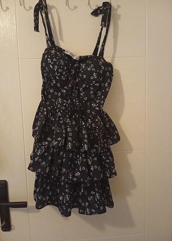 Fırfırlı Siyah Straplez Elbise - Görsel 2