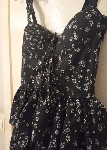 Fırfırlı Siyah Straplez Elbise - Görsel 7