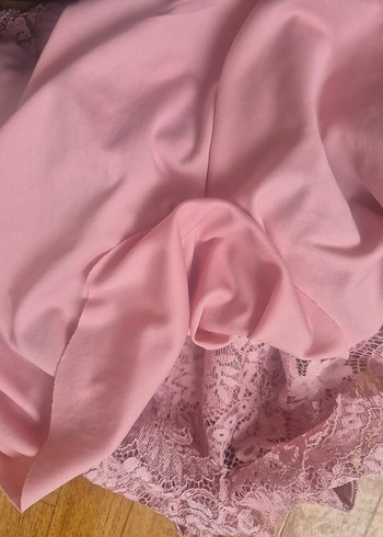 11-12 Yaş Beden pembe Renk Dantel Detaylı Pembe Kız Elbisesi