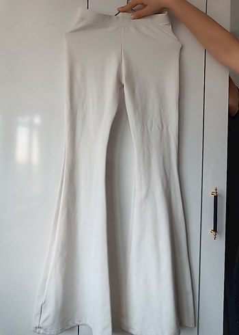 Diğer Bej Midi Kadın Keten İspanyol Paça Pantolon