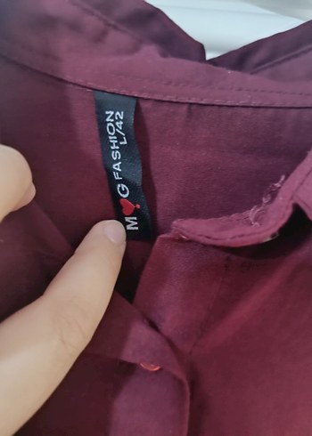 42 Beden bordo Renk Bordo Düğmeli Uzun Kollu Keten Gömlek