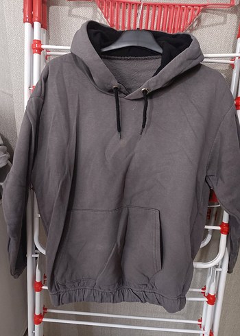 Gri Kapüşonlu Rahat Kesim Sweatshirt