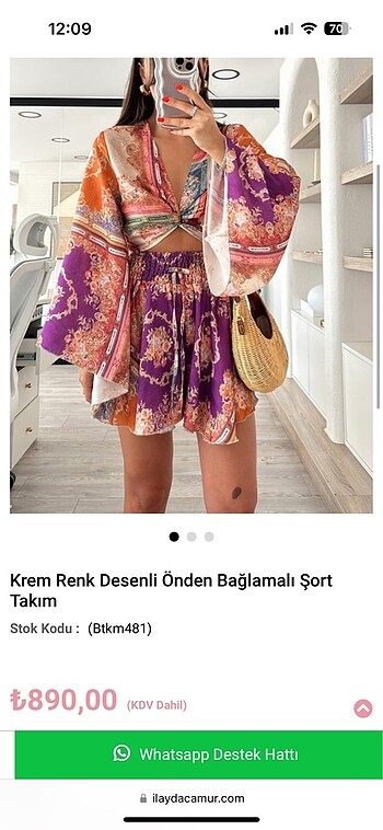 Renkli etnik desenli takım önden bağlamalı
