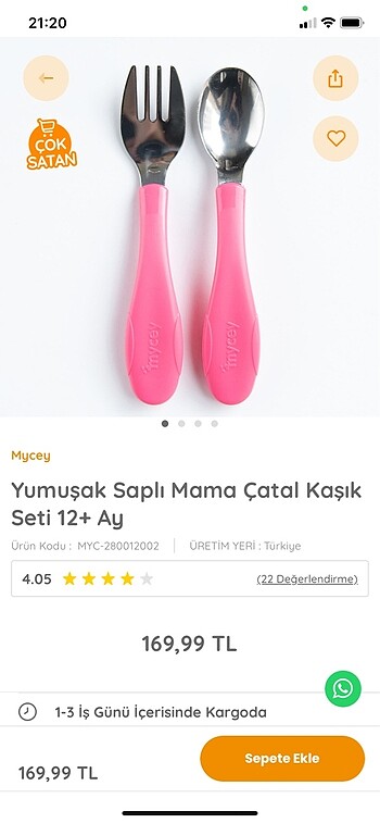 Yumuşak saplı mama çatal kaşık seti 12+ ay