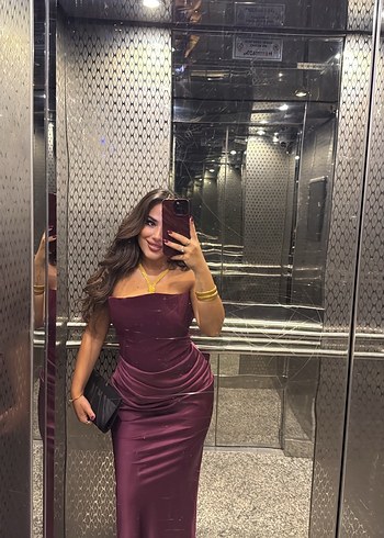 38 Beden Bordo Drapeli Kadın Uzun Elbise