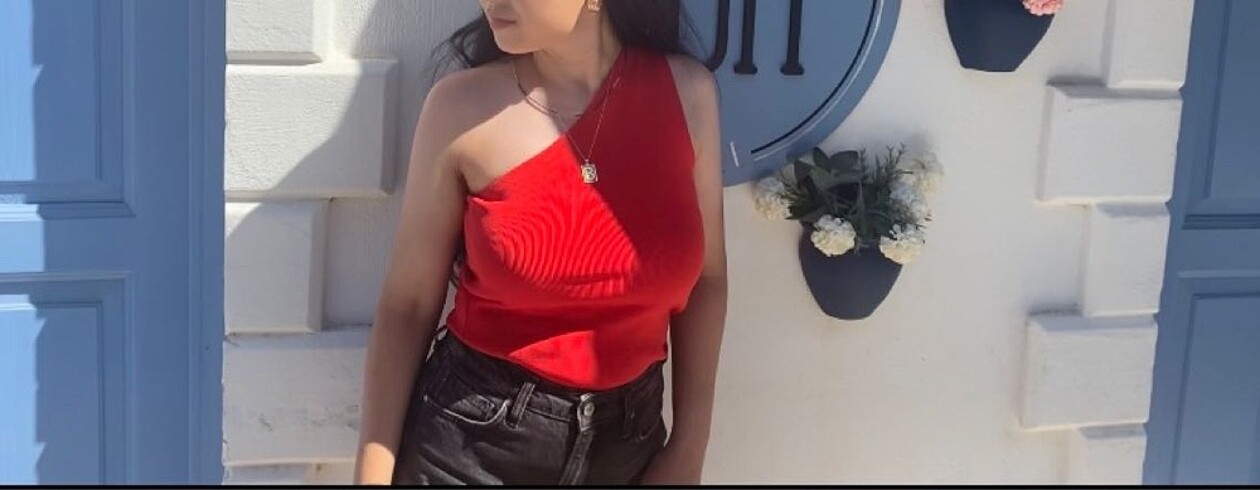 s Beden Mavi jeans tek omuz triko bluz