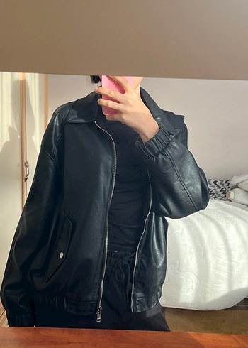 BERSHKA Siyah Deri Kadın Ceket - Görsel 8