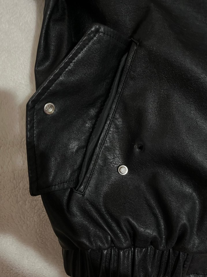 BERSHKA Siyah Deri Kadın Ceket - Görsel 4