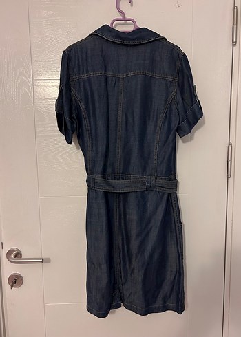 40 Beden lacivert Renk Kemerli Lacivert Denim Midi Elbise