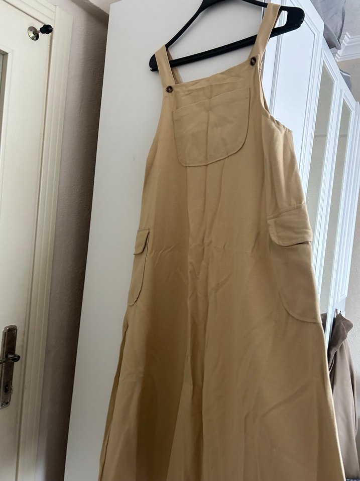 Krem Renkli Uzun Askılı Salopet - Görsel 2