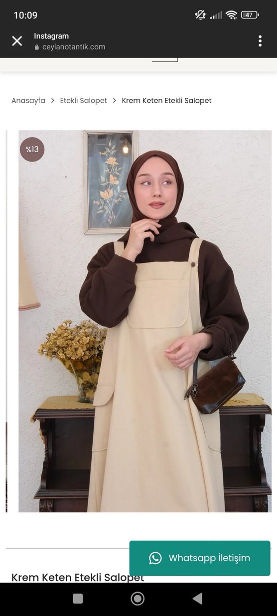 Krem Renkli Uzun Askılı Salopet - Görsel 4