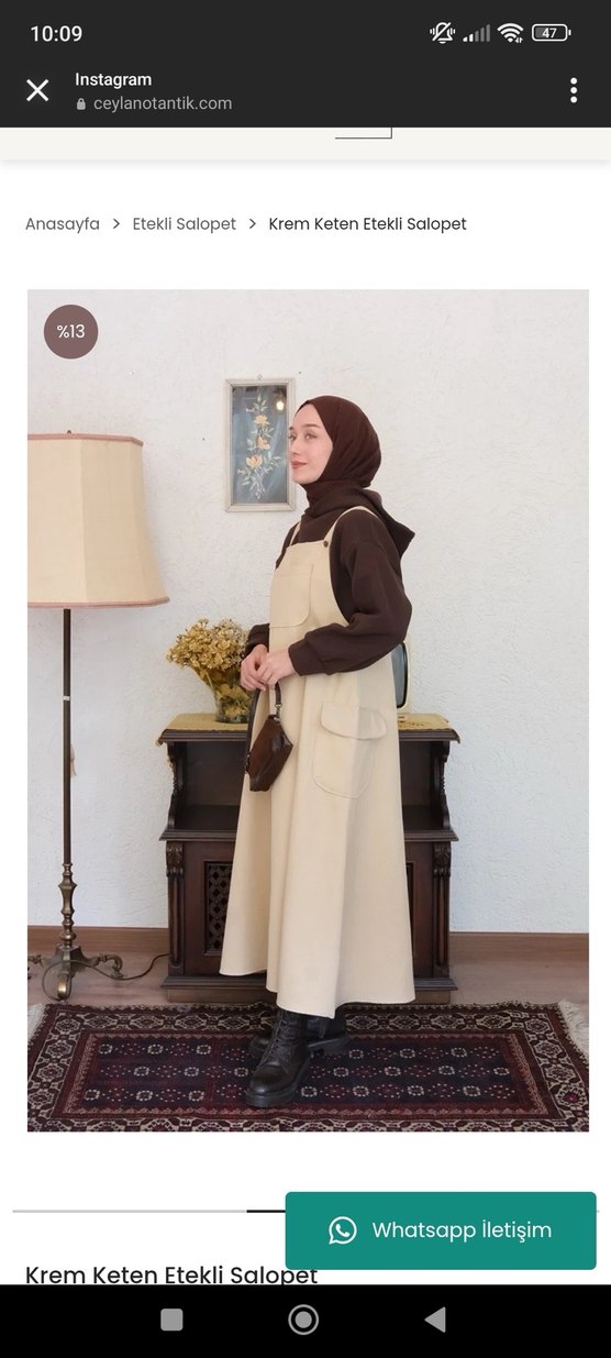 Krem Renkli Uzun Askılı Salopet - Görsel 5