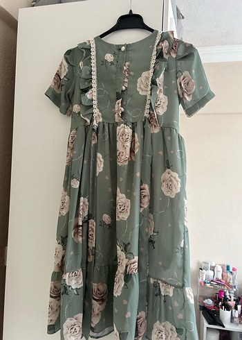 Yeşil Çiçekli çocuk  Bohem Elbise - Görsel 2