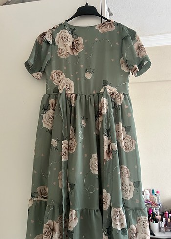 Yeşil Çiçekli çocuk  Bohem Elbise - Görsel 3