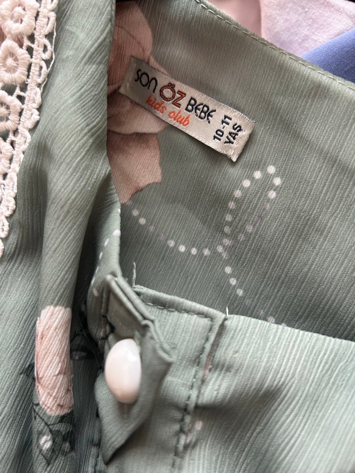 Yeşil Çiçekli çocuk  Bohem Elbise - Görsel 4