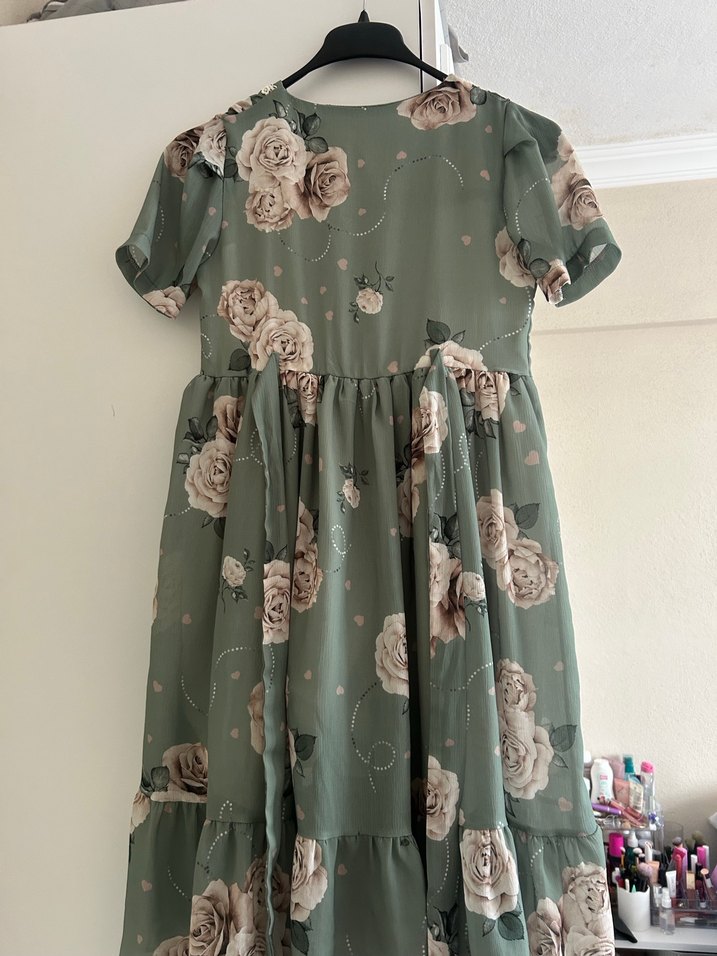 Yeşil Çiçekli çocuk  Bohem Elbise - Görsel 3
