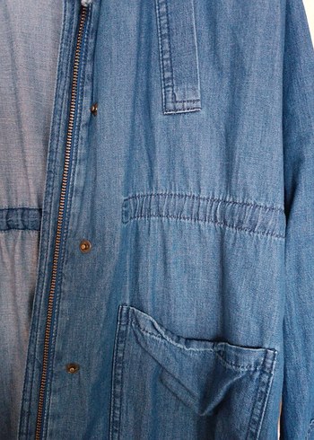 Düğmeli Midi Lacivert Kot Ceket - Görsel 3