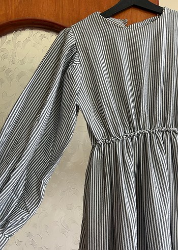 Gri Çizgili Uzun Kadın Elbise - Görsel 3