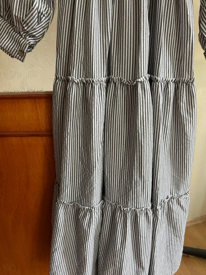 Gri Çizgili Uzun Kadın Elbise - Görsel 5