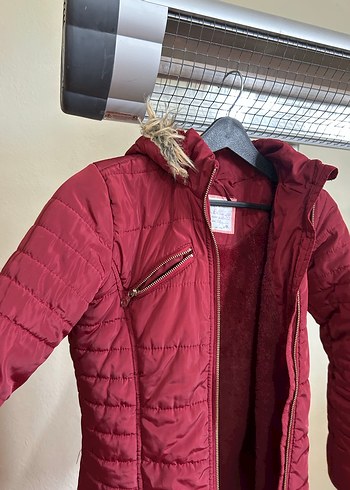 Bordo Fermuarlı Midi çocuk Kışlık Mont - Görsel 2