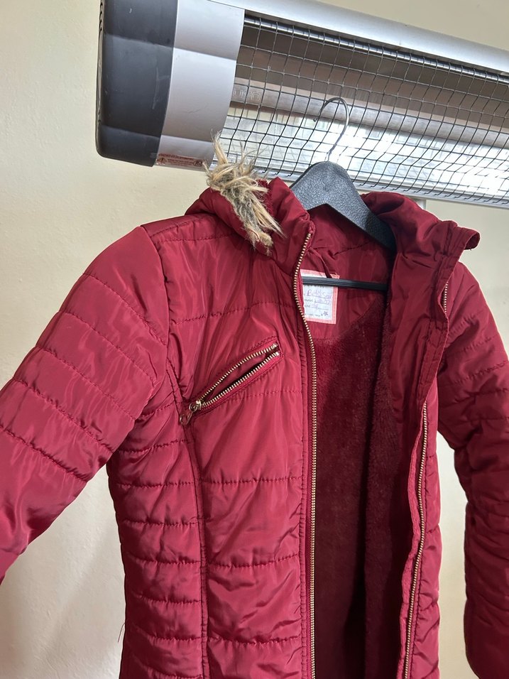 Bordo Fermuarlı Midi çocuk Kışlık Mont - Görsel 2