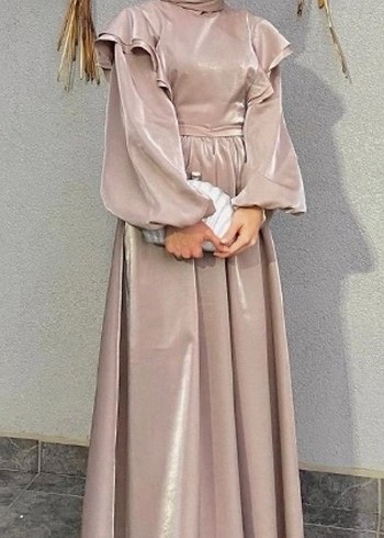 Fırfırlı Yüksek Yakalı Uzun abiye - Görsel 2