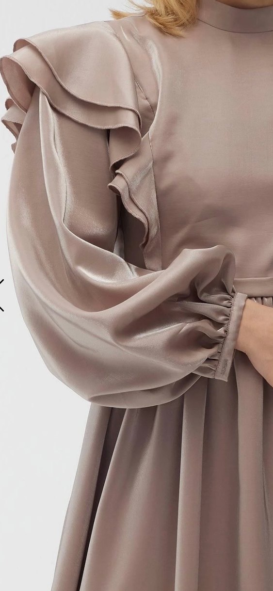 Fırfırlı Yüksek Yakalı Uzun abiye - Görsel 5