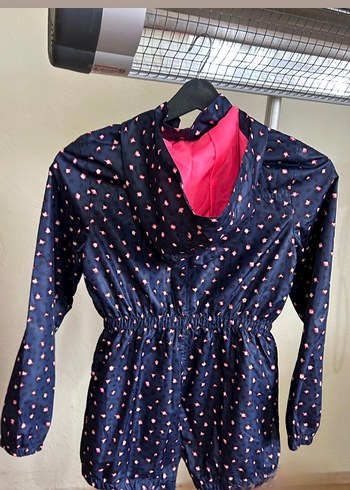 Kız Çocuk Renkli Bağlama Desenli Fermuarlı yağmurluk - Görsel 4