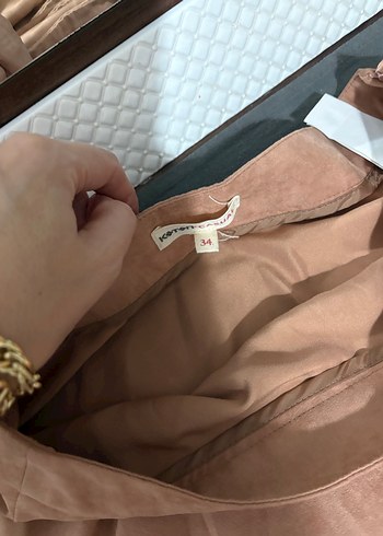 Bej Süet Fırfırlı Mini Etek - Görsel 4