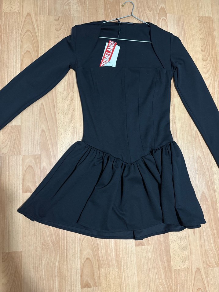 SiyahUzun Kollu Mini Elbise - Görsel 5