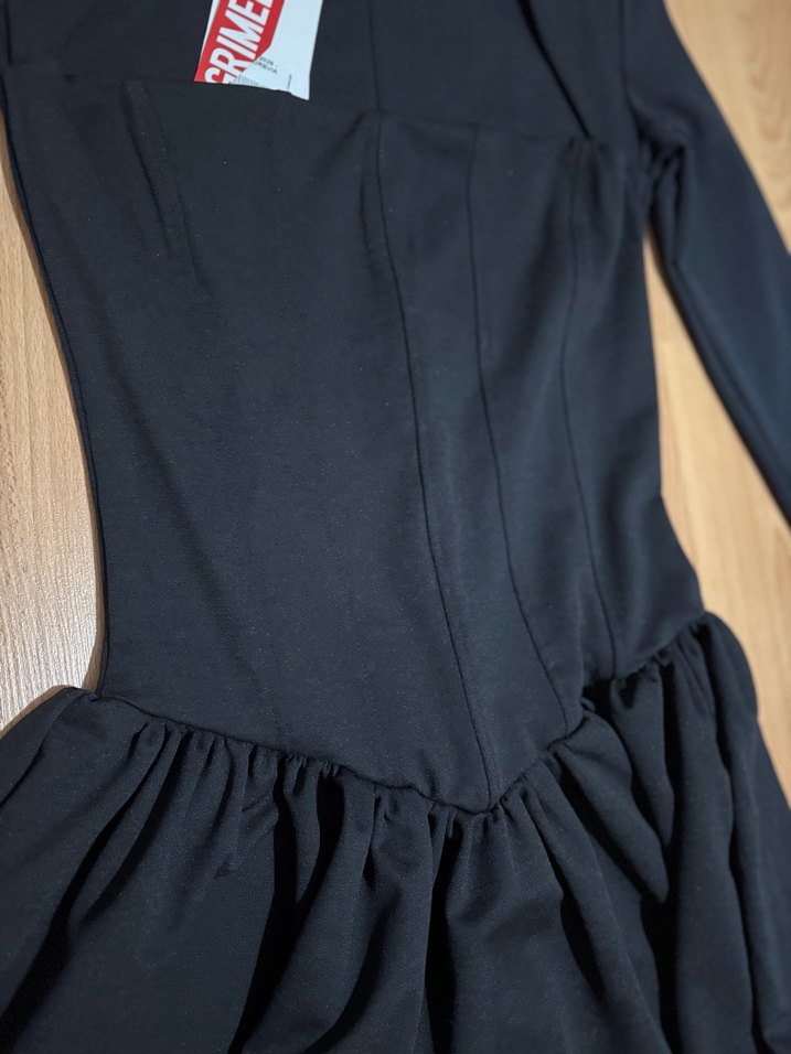 SiyahUzun Kollu Mini Elbise - Görsel 3