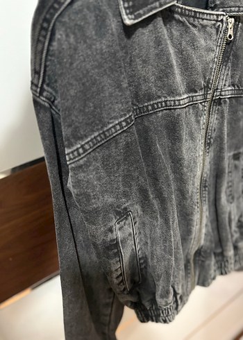 Gri Kadın Denim Fermuarlı Ceket - Görsel 5