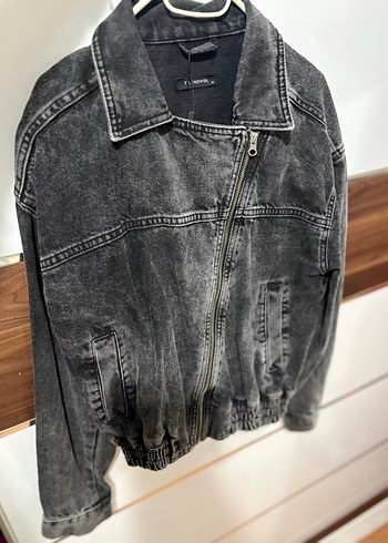 Gri Kadın Denim Fermuarlı Ceket - Görsel 2