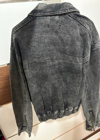 Gri Kadın Denim Fermuarlı Ceket - Görsel 4