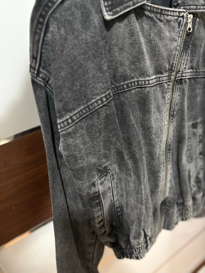 Gri Kadın Denim Fermuarlı Ceket - Görsel 5