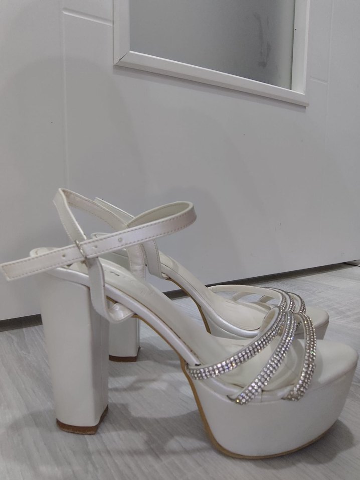 Beyaz Stiletto Topuklu Abiye Ayakkabı gelin ayakkabısı - Görsel 2