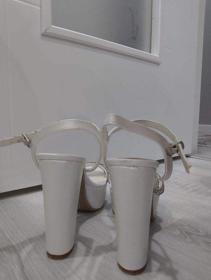 Beyaz Stiletto Topuklu Abiye Ayakkabı gelin ayakkabısı - Görsel 3