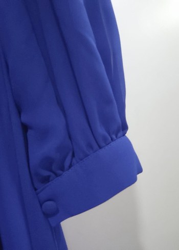 Kadın Mavi Uzun Kollu Drapeli Uzun Elbise - Görsel 6