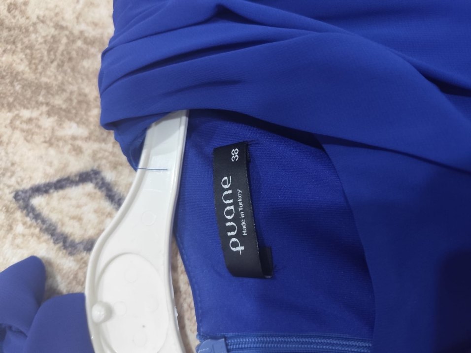 Kadın Mavi Uzun Kollu Drapeli Uzun Elbise - Görsel 2